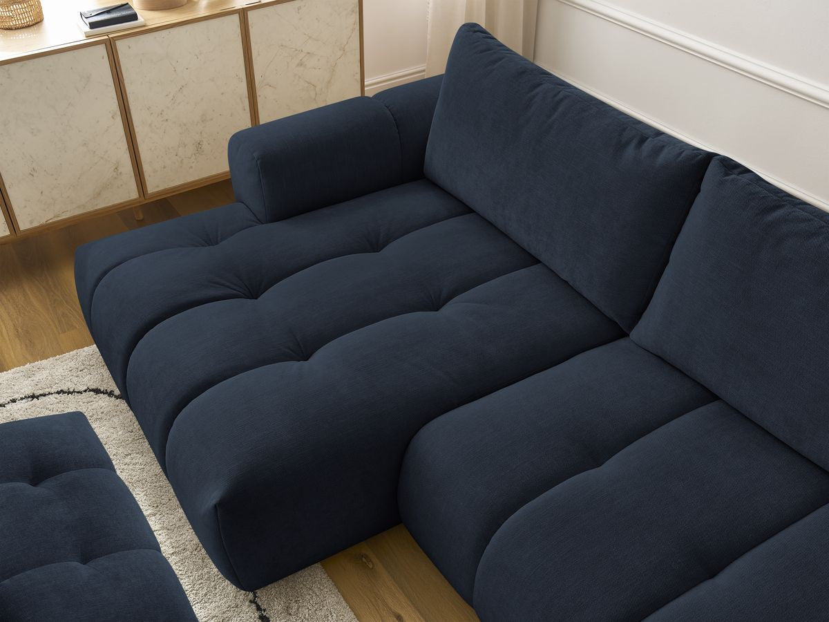 Canapé d'angle convertible FUJI tissu lisse avec pouf - Angle gauche