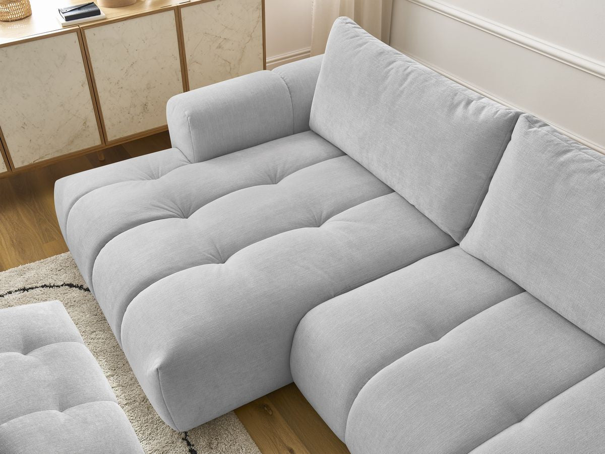 Canapé d'angle convertible FUJI tissu lisse avec pouf - Angle gauche