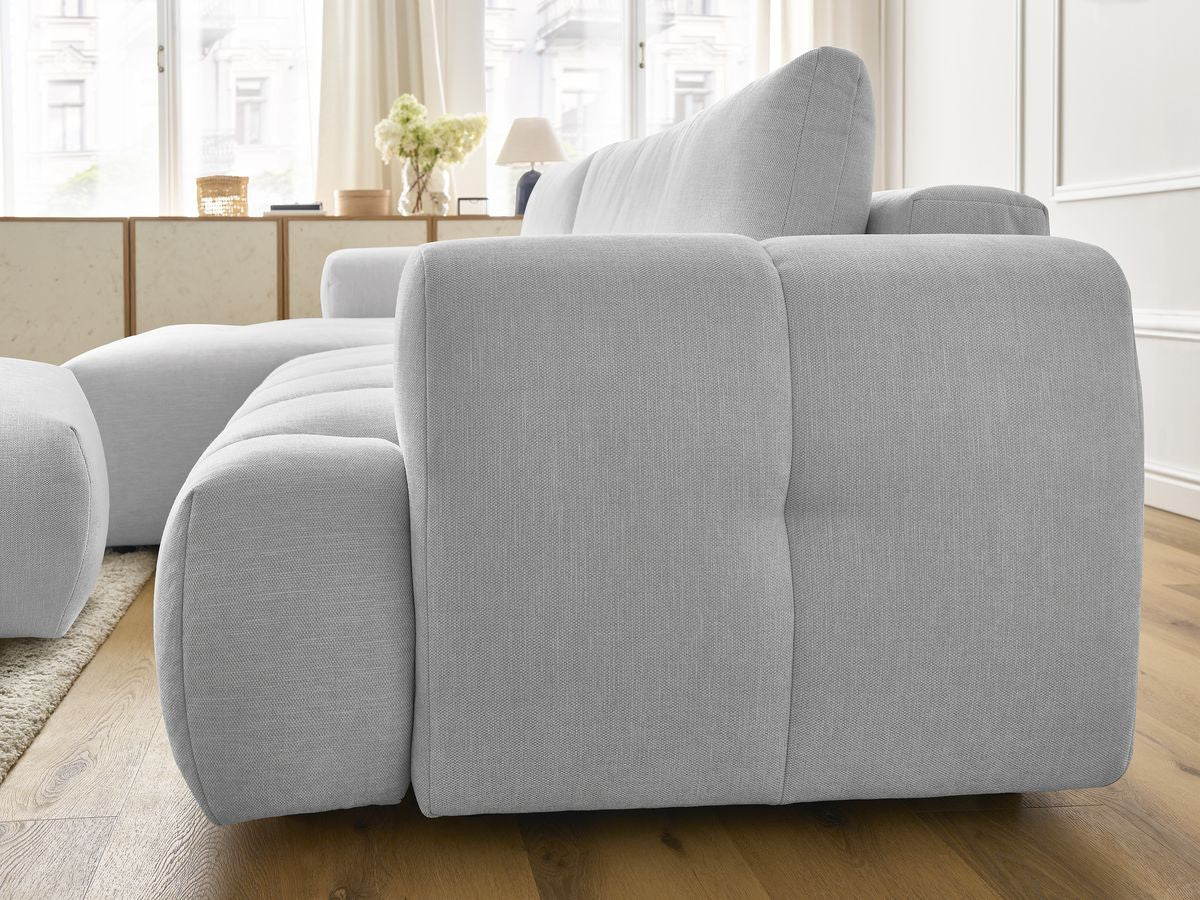 Canapé d'angle convertible FUJI tissu lisse avec pouf - Angle gauche
