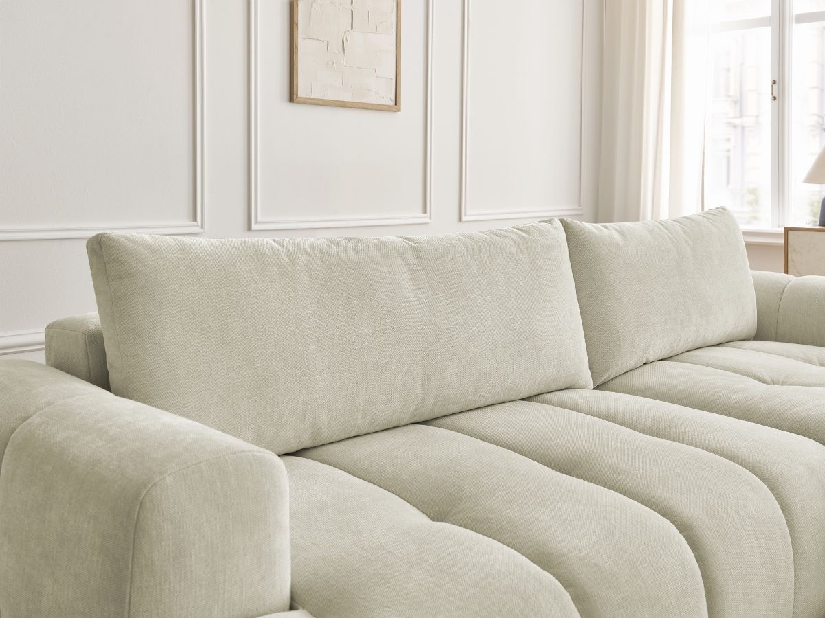 Canapé d'angle convertible FUJI tissu lisse avec pouf - Angle droit