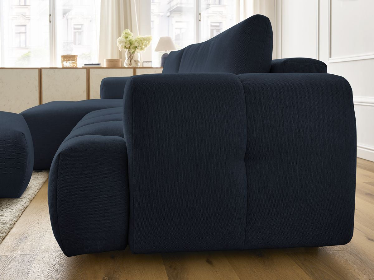 Canapé d'angle convertible FUJI tissu lisse avec pouf - Angle gauche