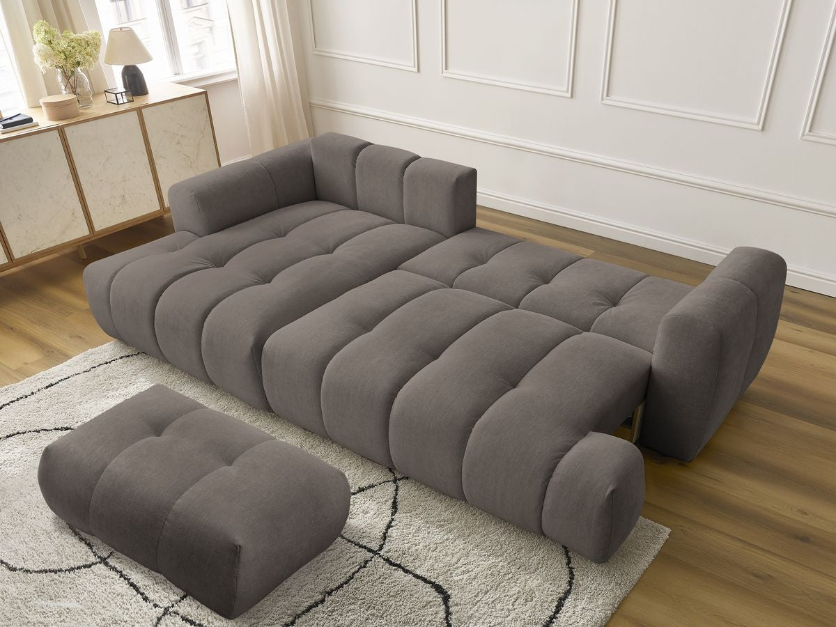 Canapé d'angle convertible FUJI tissu lisse avec pouf - Angle gauche