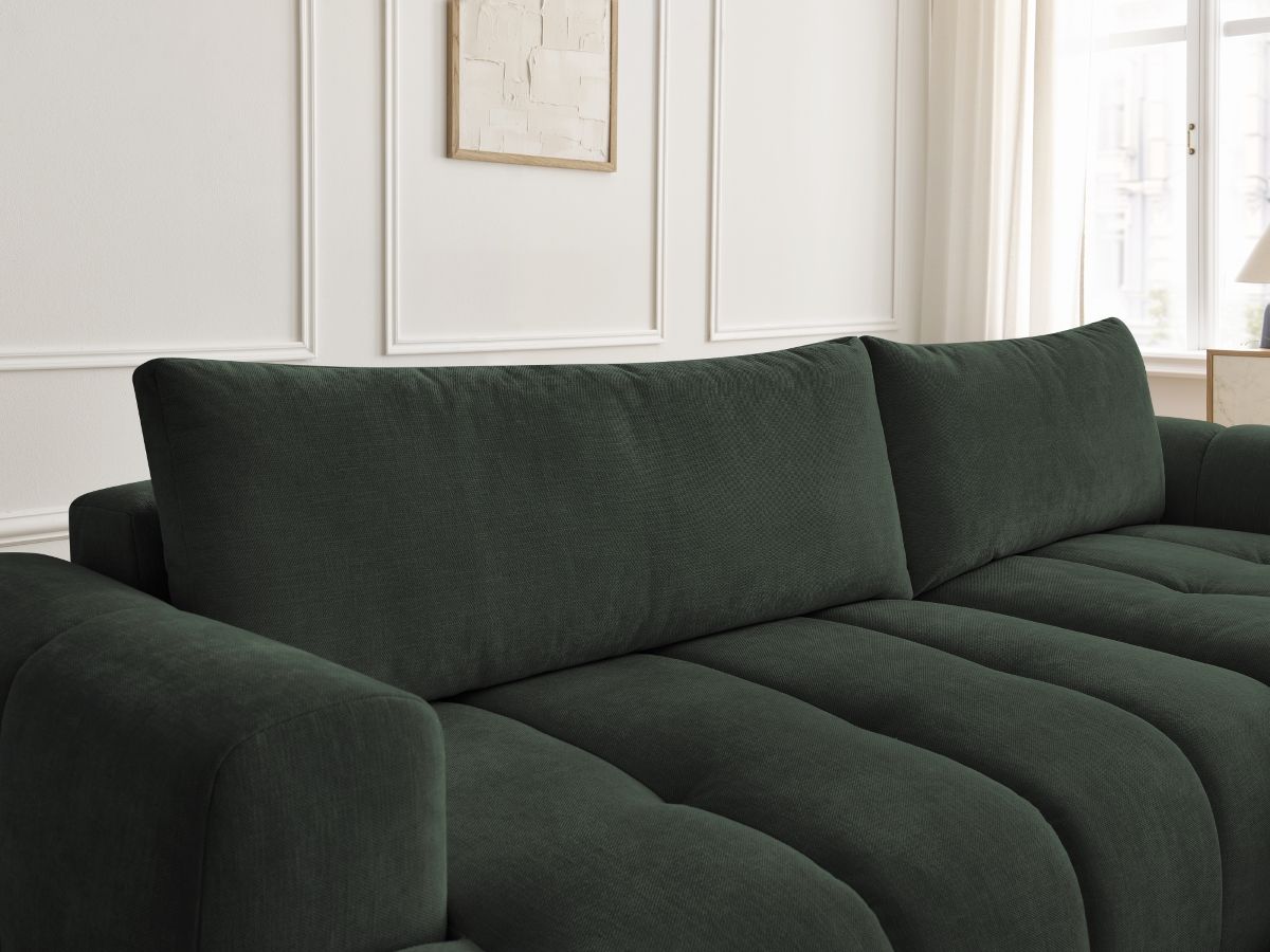 Canapé d'angle convertible FUJI tissu lisse avec pouf - Angle droit