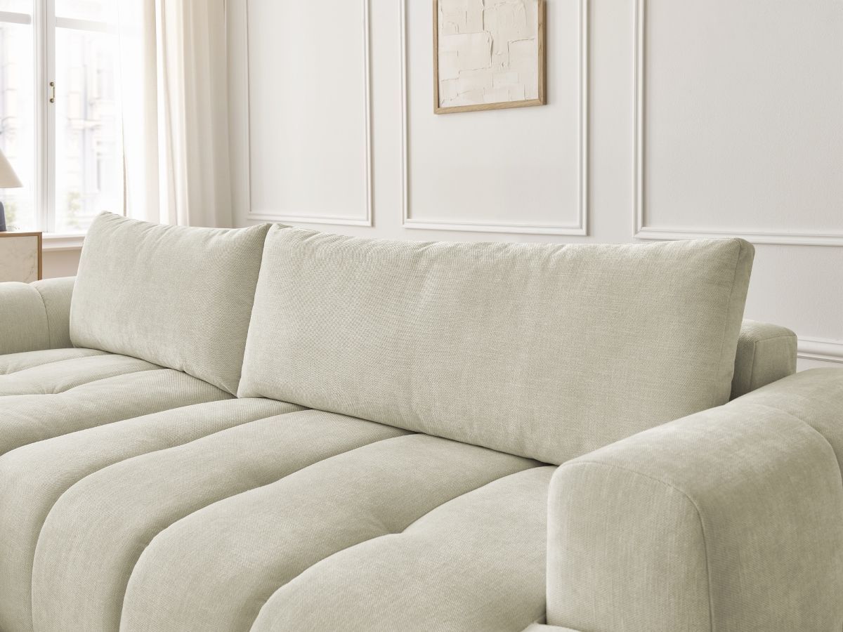 Canapé d'angle convertible FUJI tissu lisse avec pouf - Angle gauche
