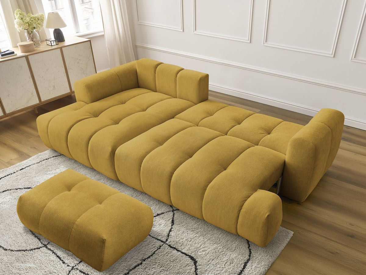 Canapé d'angle convertible FUJI tissu lisse avec pouf - Angle gauche
