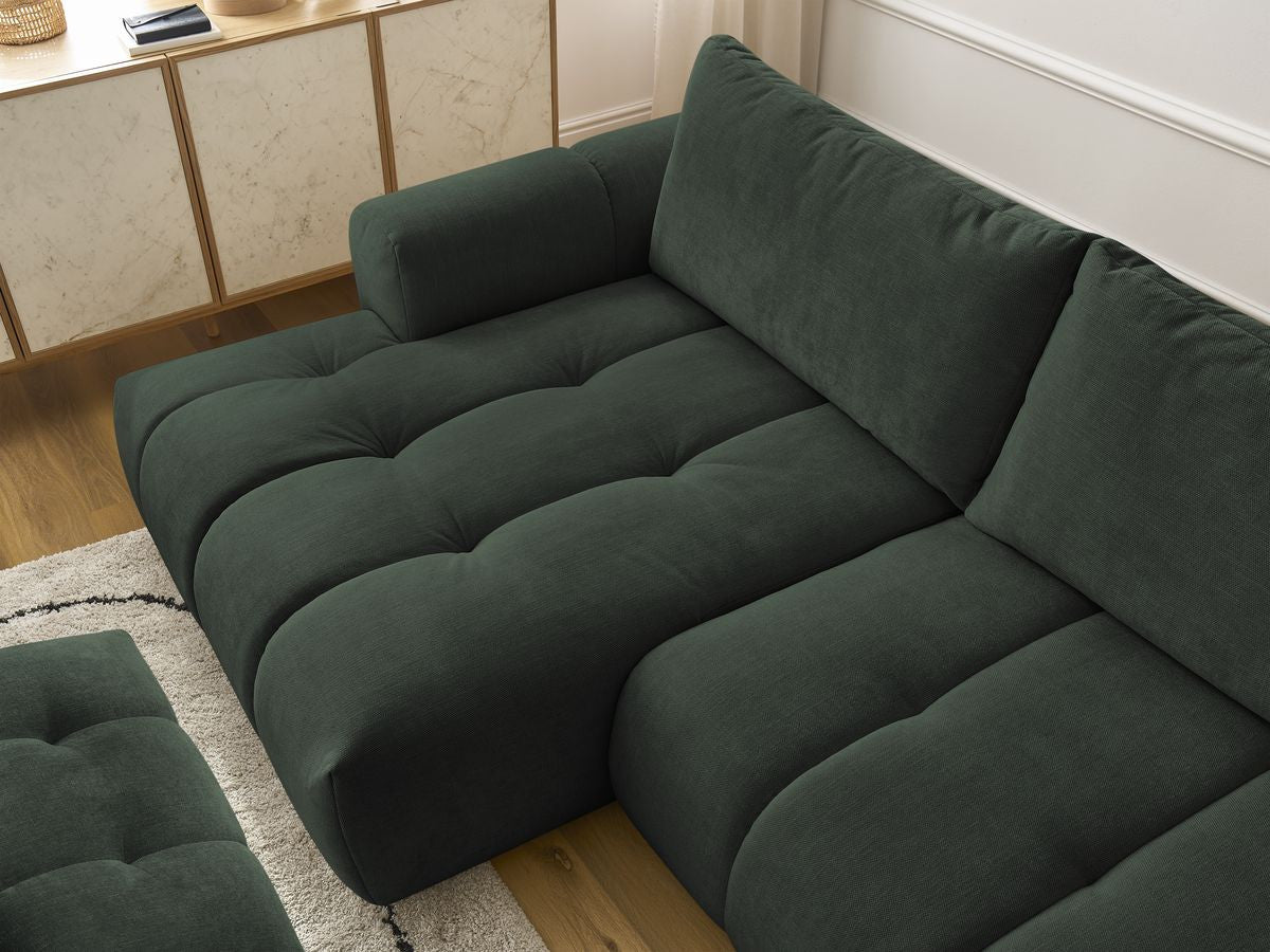 Canapé d'angle convertible FUJI tissu lisse avec pouf - Angle gauche
