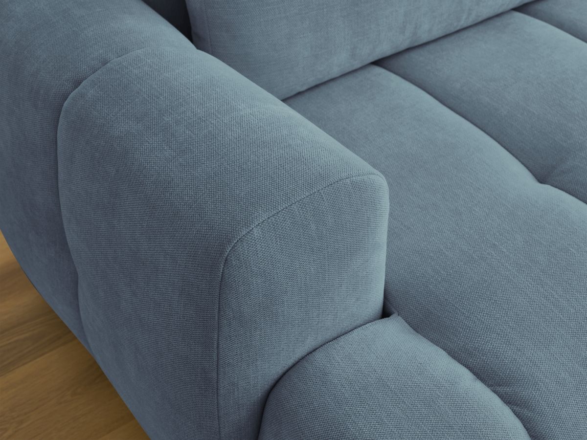 Canapé d'angle convertible FUJI tissu lisse avec pouf - Angle droit