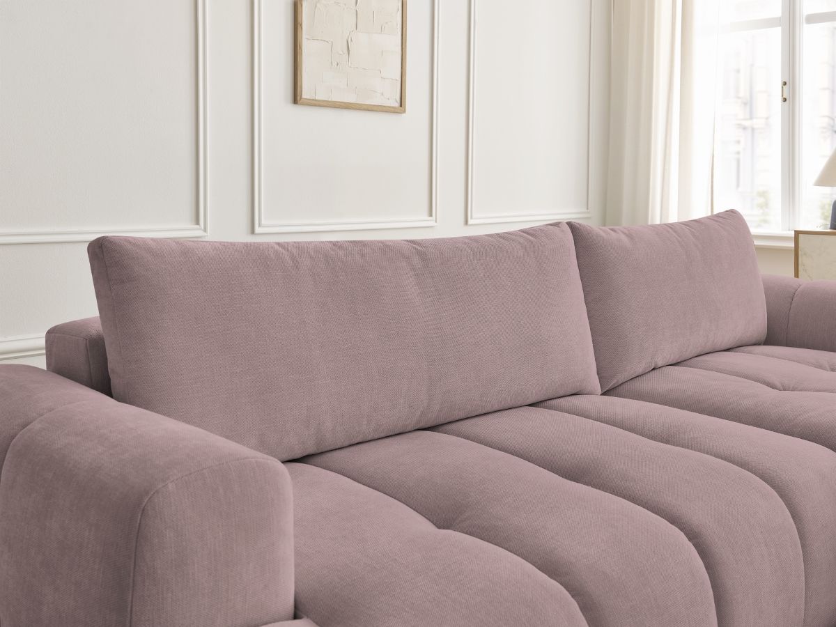 Canapé d'angle convertible FUJI tissu lisse avec pouf - Angle droit