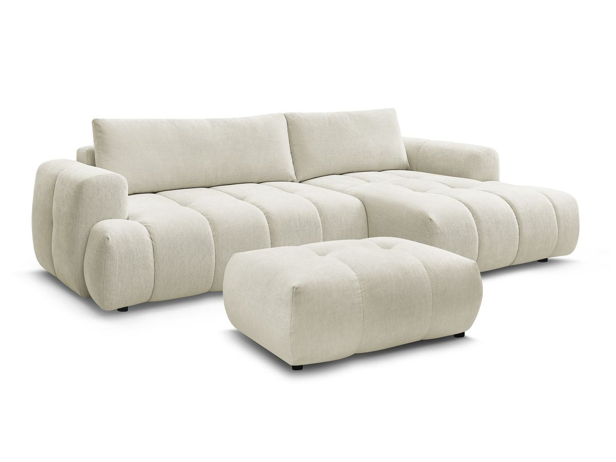 Canapé d'angle convertible FUJI tissu lisse avec pouf - Angle droit