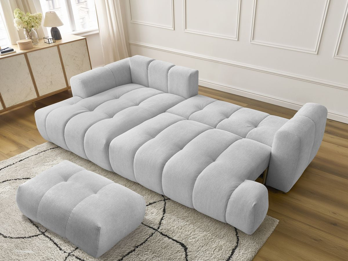 Canapé d'angle convertible FUJI tissu lisse avec pouf - Angle gauche