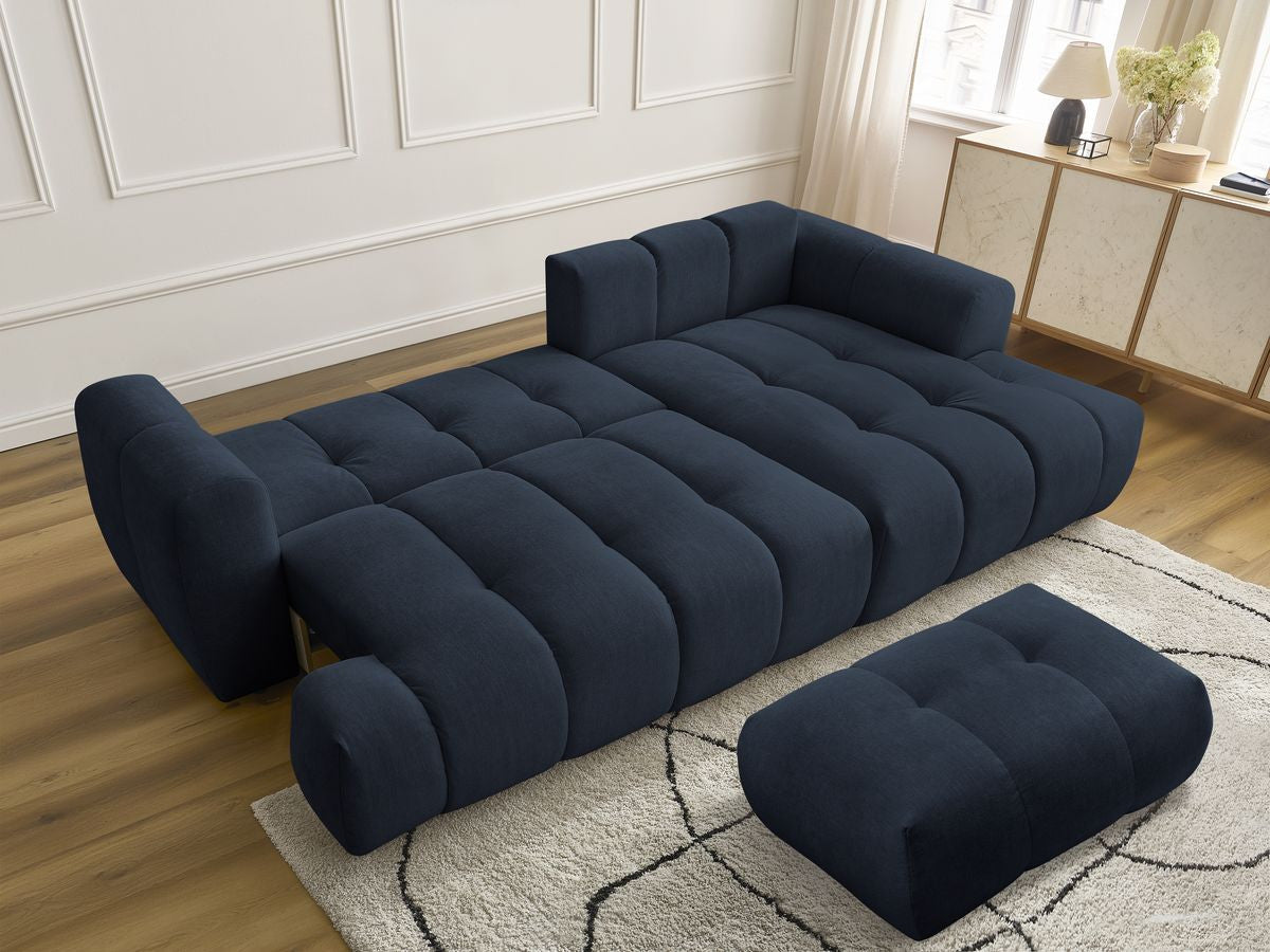 Canapé d'angle convertible FUJI tissu lisse avec pouf - Angle droit