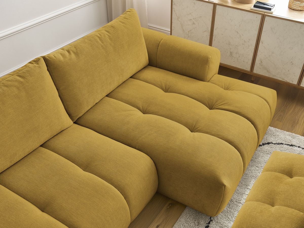 Canapé d'angle convertible FUJI tissu lisse avec pouf - Angle droit