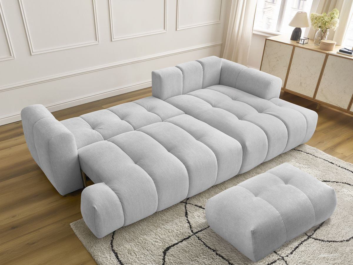 Canapé d'angle convertible FUJI tissu lisse avec pouf - Angle droit