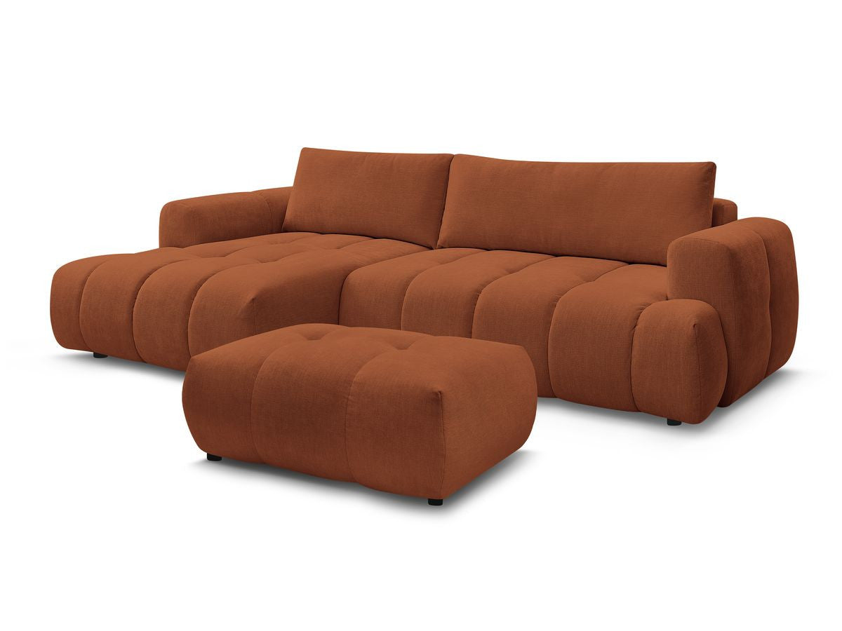 Canapé d'angle convertible FUJI tissu lisse avec pouf - Angle gauche