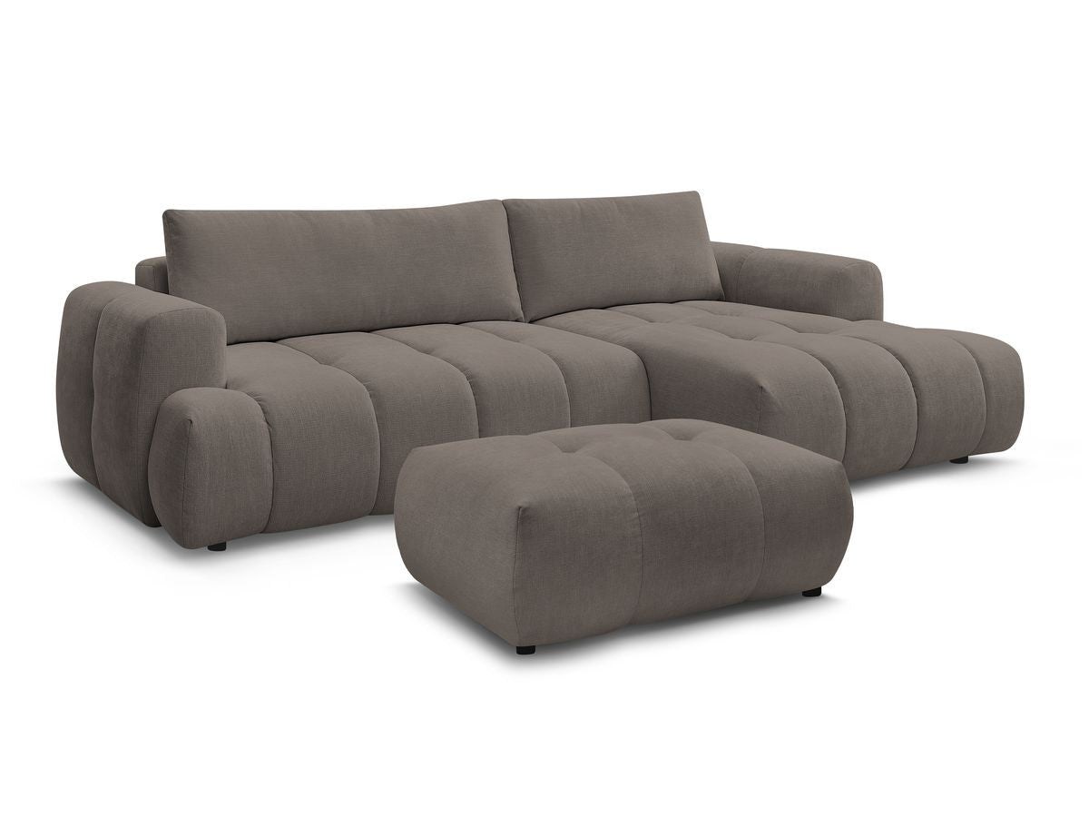 Canapé d'angle convertible FUJI tissu lisse avec pouf - Angle droit