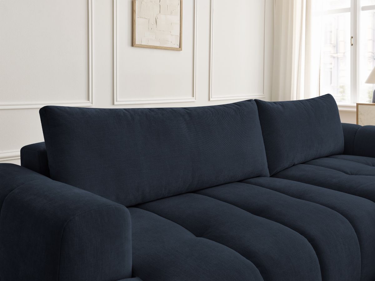 Canapé d'angle convertible FUJI tissu lisse avec pouf - Angle droit
