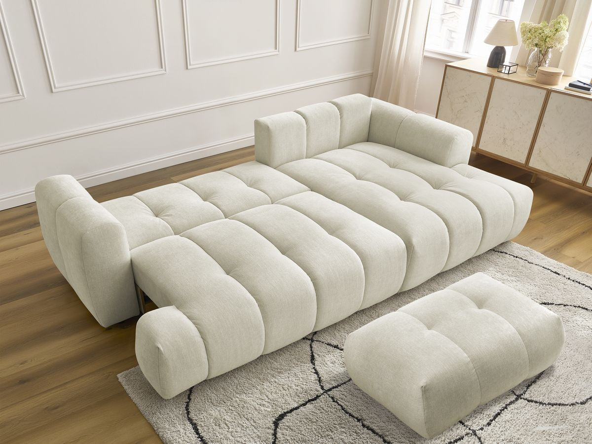 Canapé d'angle convertible FUJI tissu lisse avec pouf - Angle droit