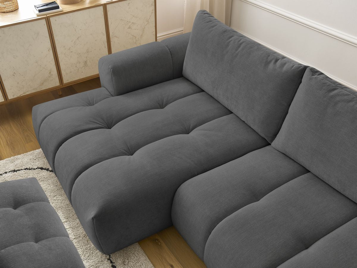 Canapé d'angle convertible FUJI tissu lisse avec pouf - Angle gauche