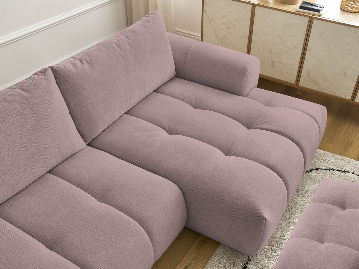Canapé d'angle convertible FUJI tissu lisse avec pouf - Angle droit