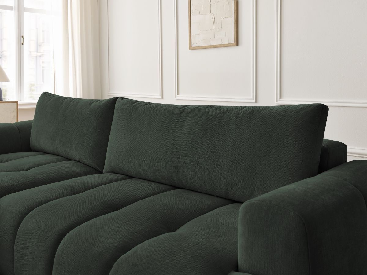 Canapé d'angle convertible FUJI tissu lisse avec pouf - Angle gauche