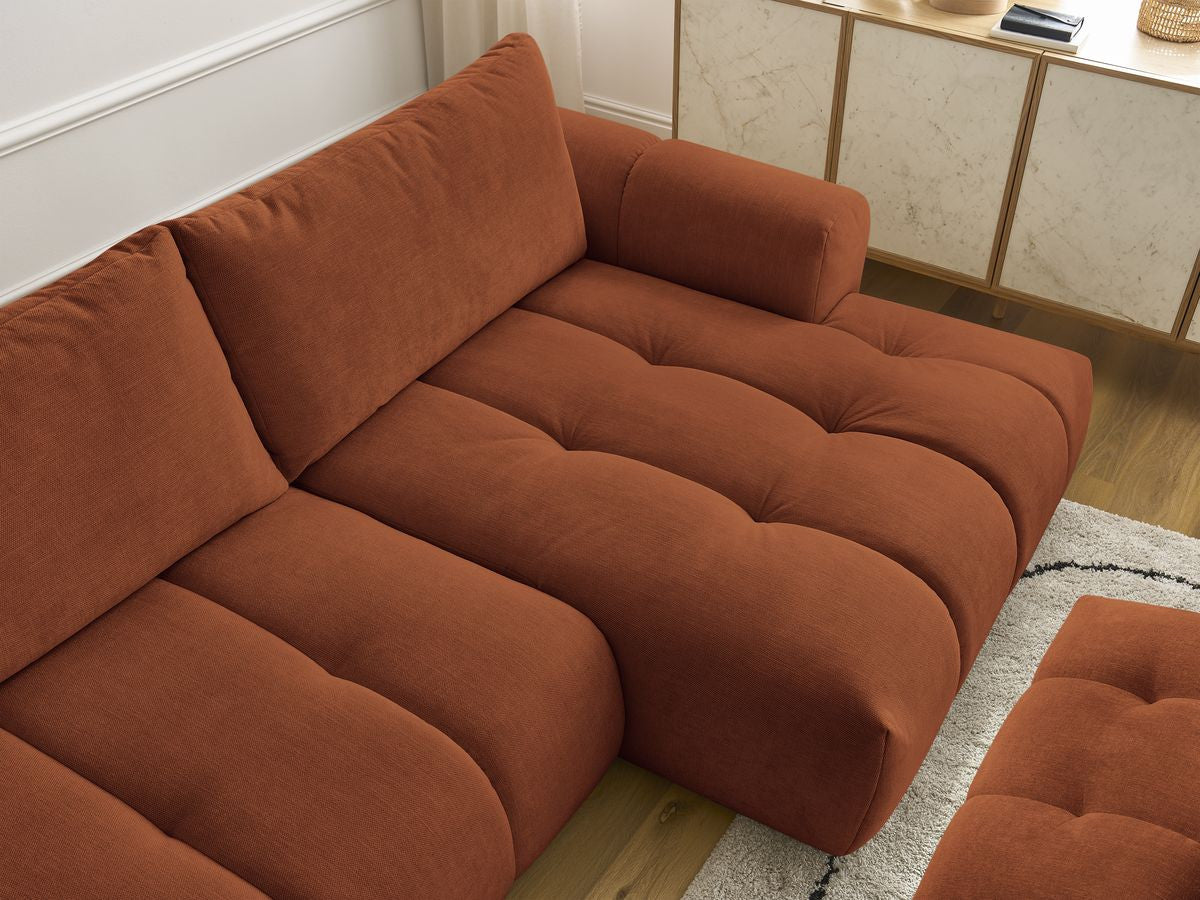 Canapé d'angle convertible FUJI tissu lisse avec pouf - Angle droit