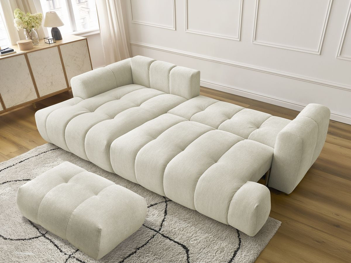 Canapé d'angle convertible FUJI tissu lisse avec pouf - Angle gauche
