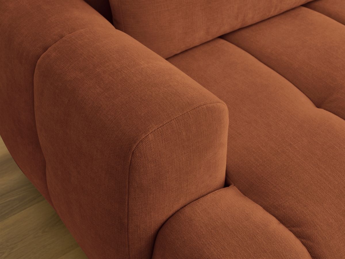 Canapé d'angle convertible FUJI tissu lisse avec pouf - Angle droit