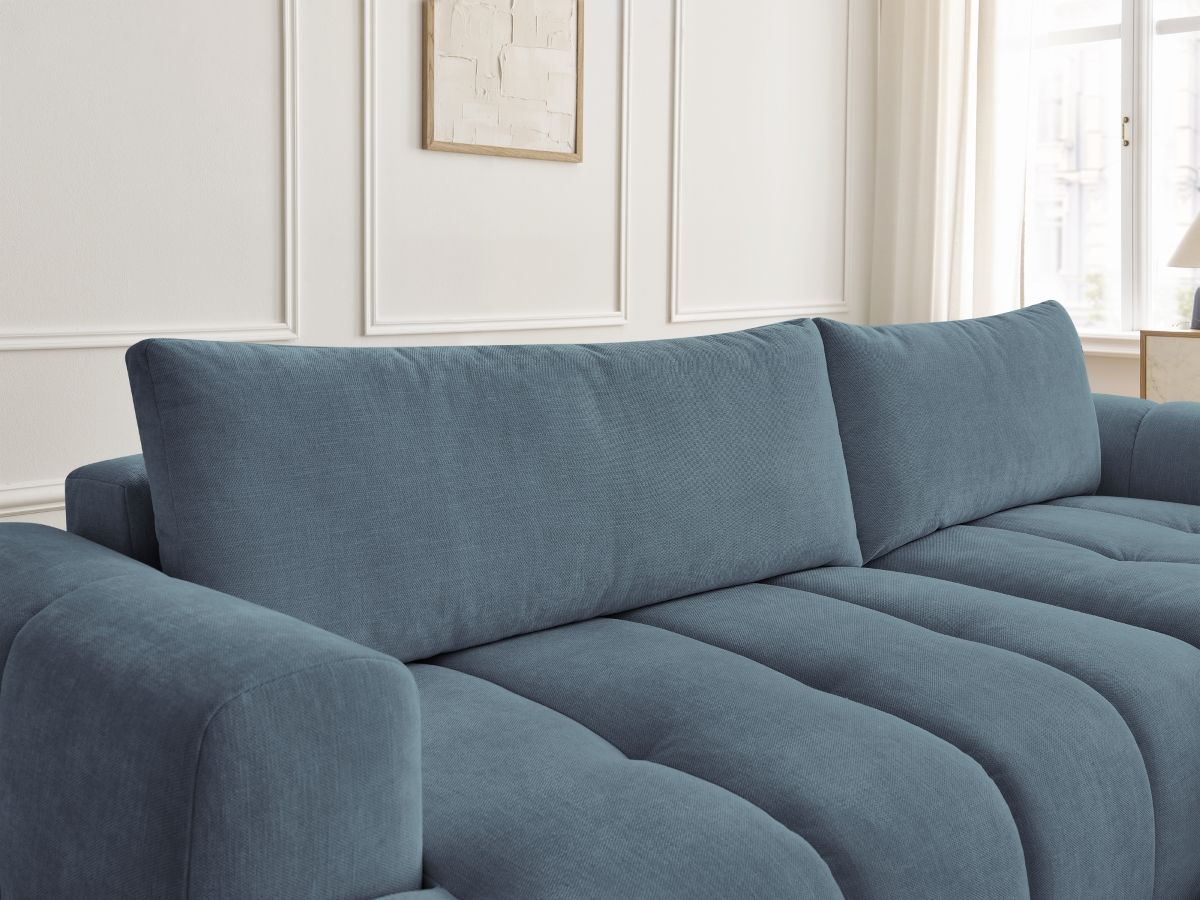 Canapé d'angle convertible FUJI tissu lisse avec pouf - Angle droit