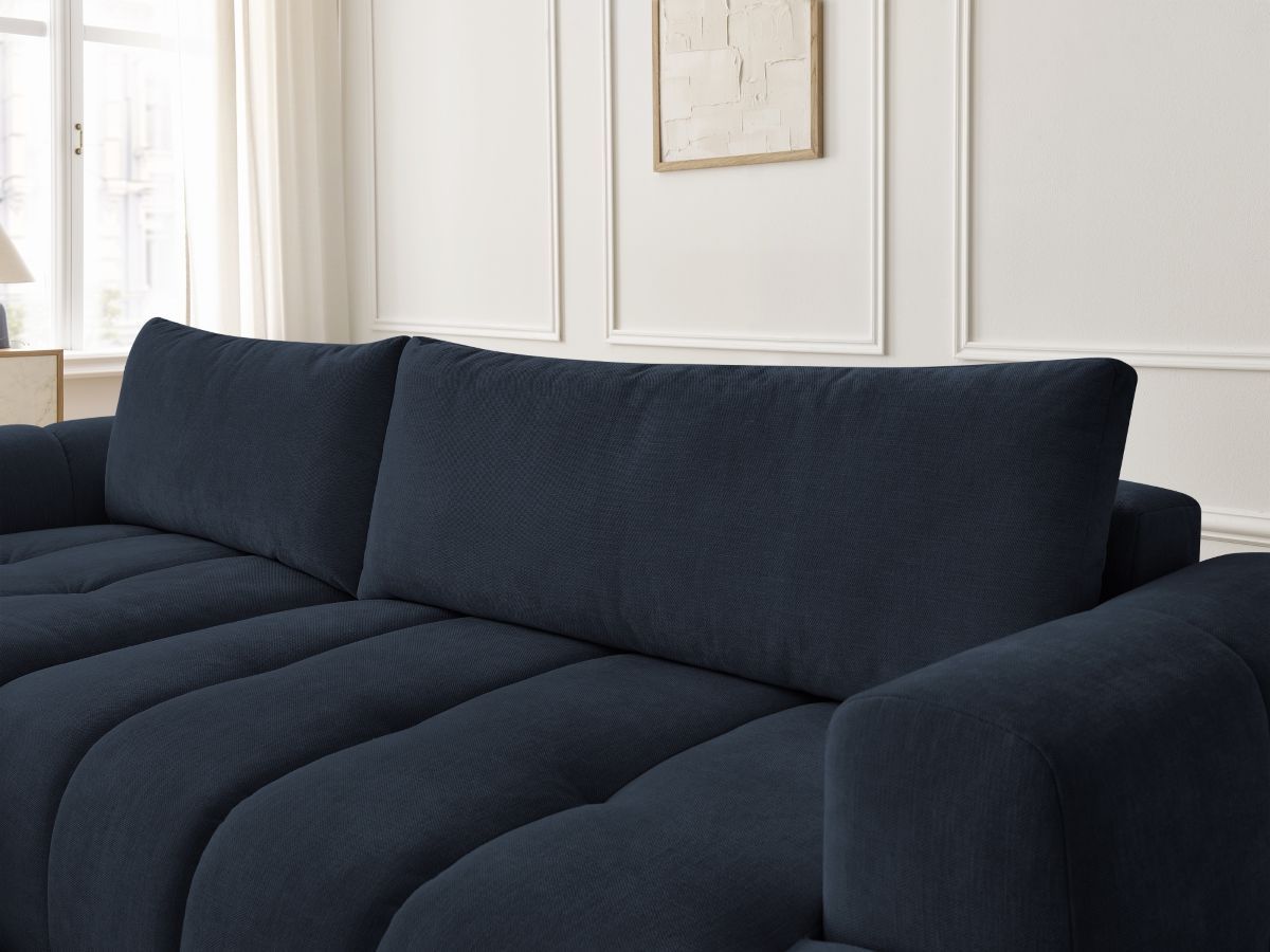 Canapé d'angle convertible FUJI tissu lisse avec pouf - Angle gauche