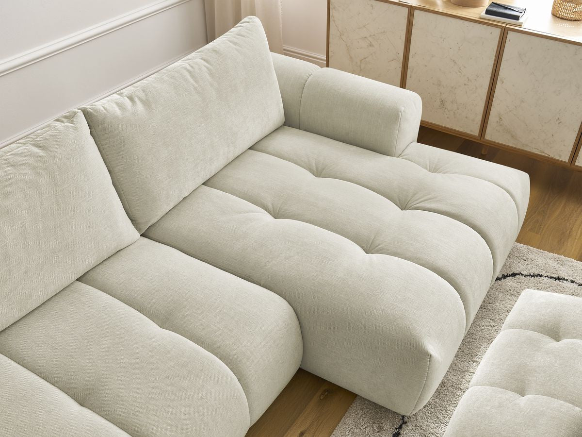 Canapé d'angle convertible FUJI tissu lisse avec pouf - Angle droit