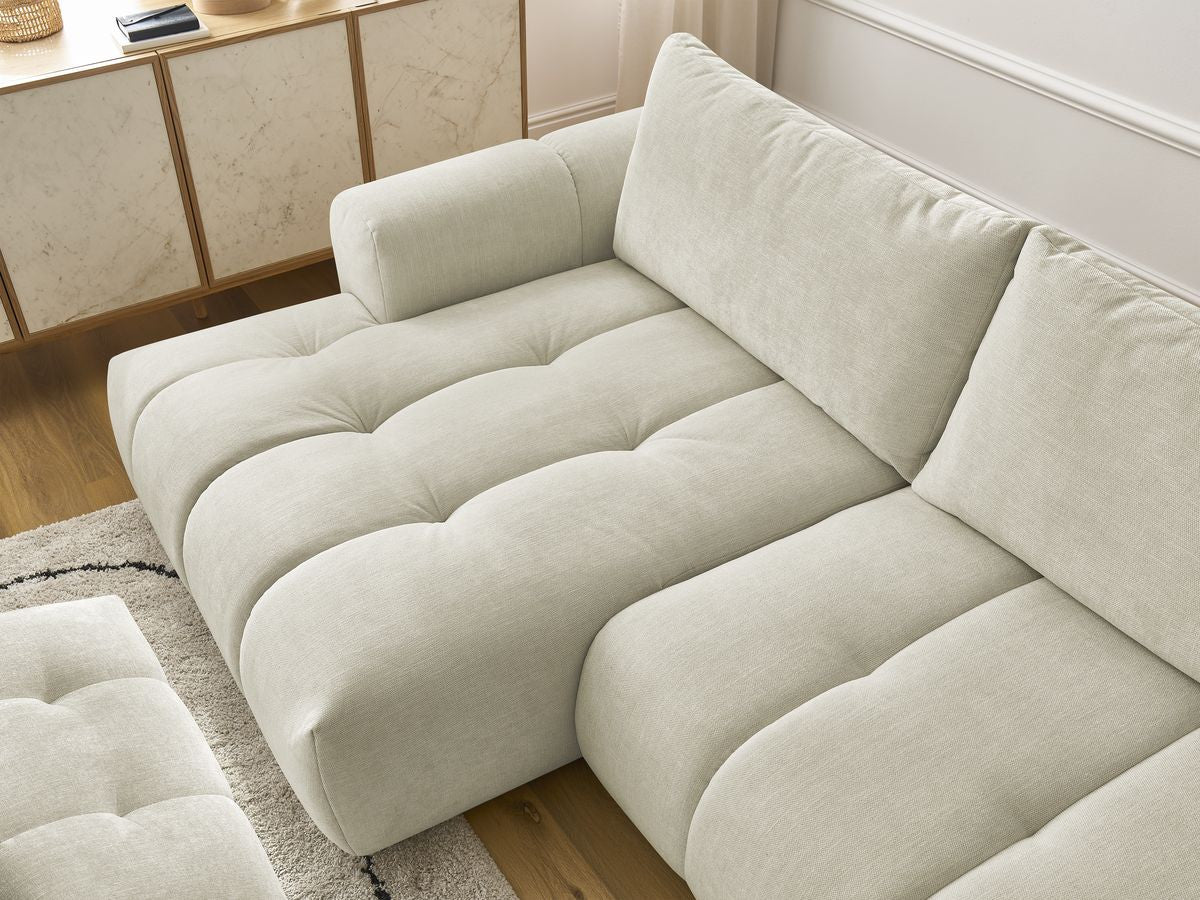 Canapé d'angle convertible FUJI tissu lisse avec pouf - Angle gauche