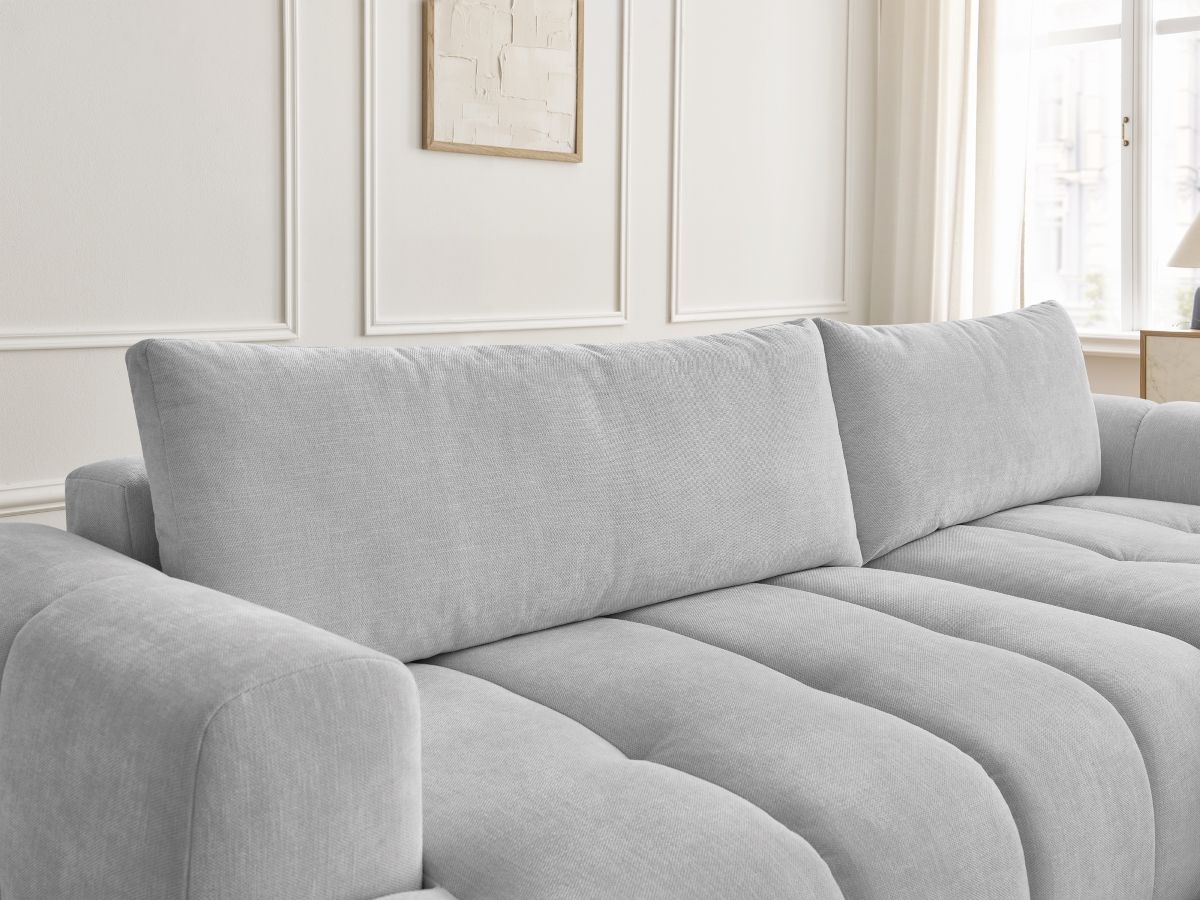 Canapé d'angle convertible FUJI tissu lisse avec pouf - Angle droit