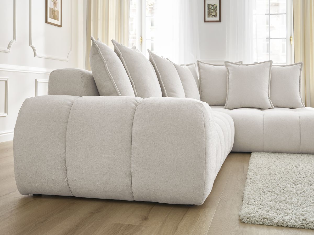 Canapé d'angle fixe EVEREST tissu texturé - Angle droit - 10 coussins