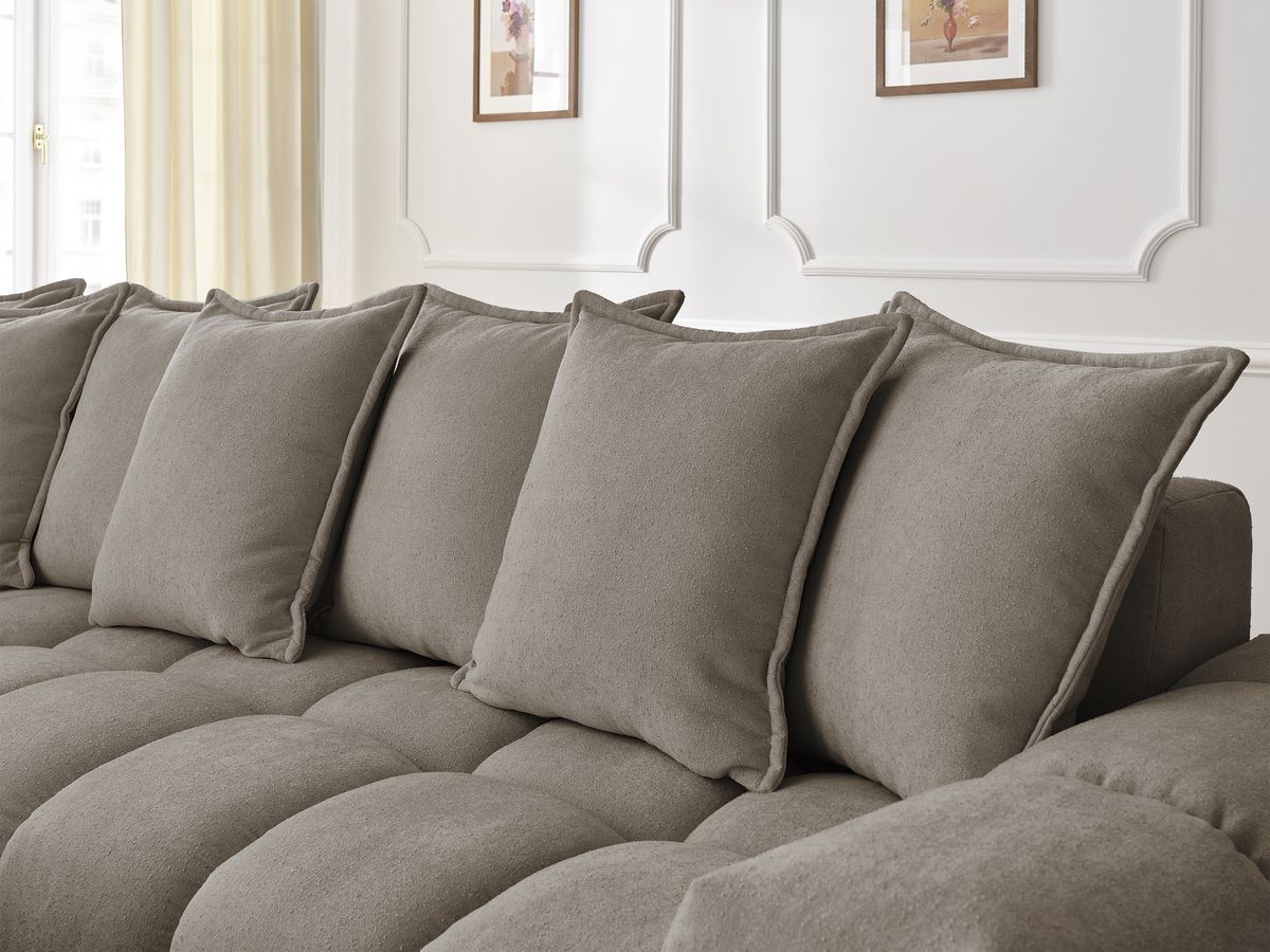 Canapé d'angle fixe EVEREST tissu texturé - Angle gauche - 10 coussins