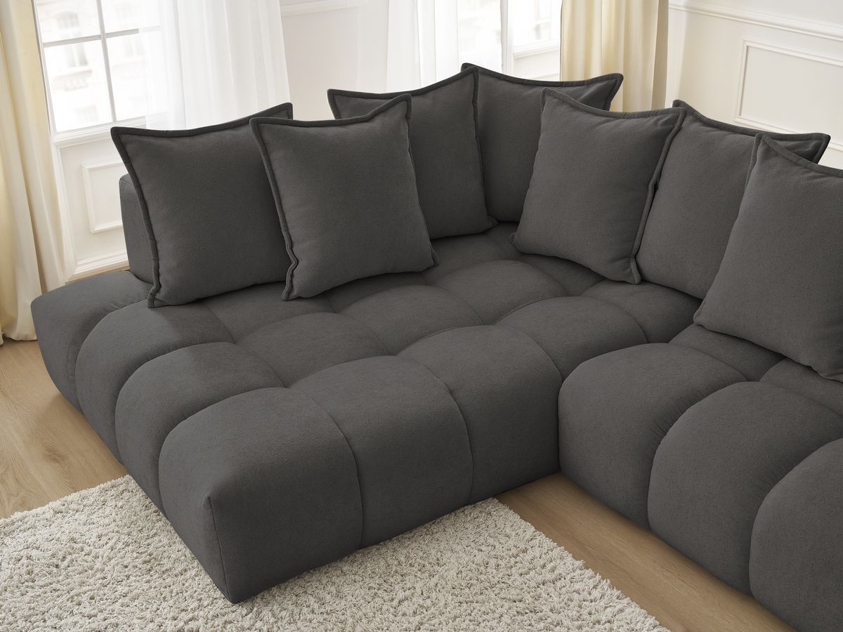 Canapé d'angle fixe EVEREST tissu texturé - Angle gauche - 10 coussins