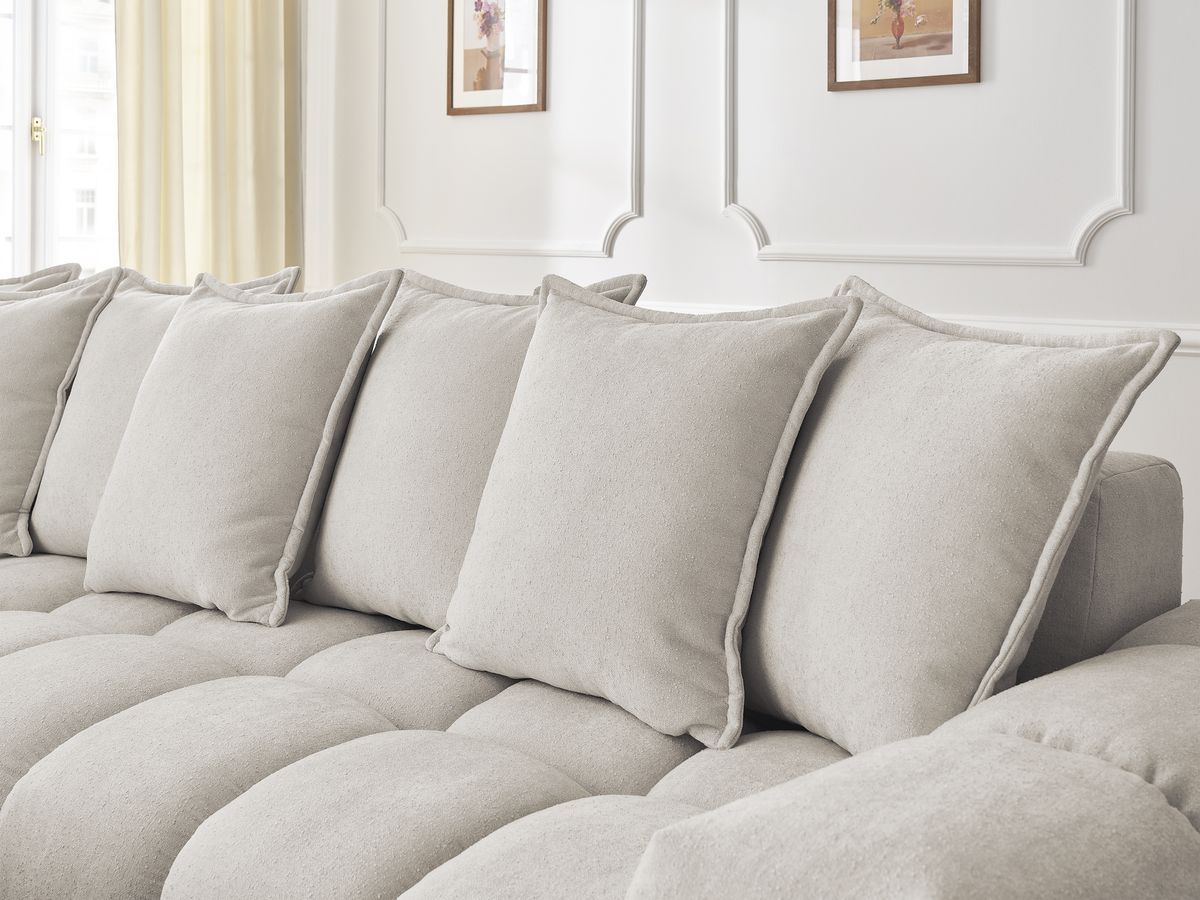 Canapé d'angle fixe EVEREST tissu texturé - Angle gauche - 10 coussins