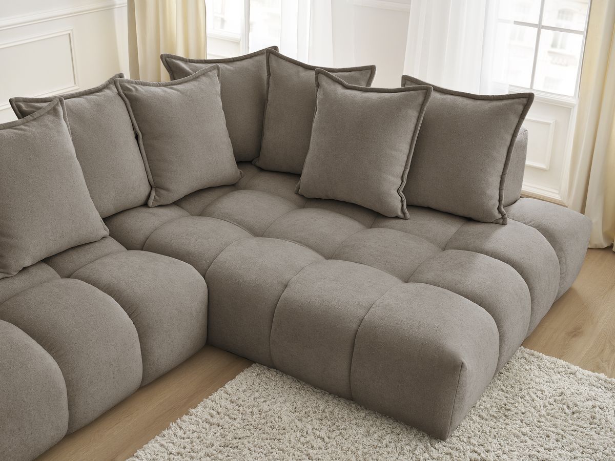 Canapé d'angle fixe EVEREST tissu texturé - Angle droit - 10 coussins