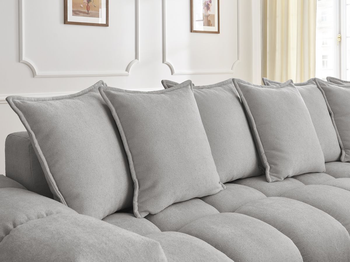 Canapé d'angle fixe EVEREST tissu texturé - Angle droit - 10 coussins