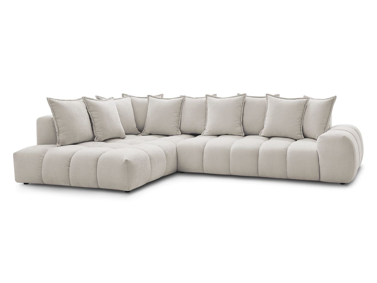 Canapé d'angle fixe EVEREST tissu texturé - Angle gauche - 10 coussins