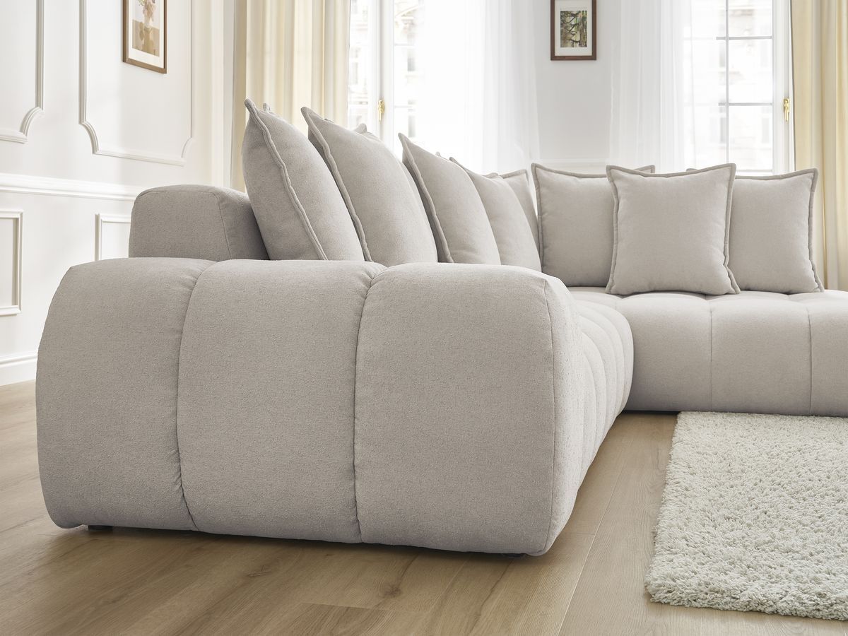 Canapé d'angle fixe EVEREST tissu texturé - Angle droit - 10 coussins