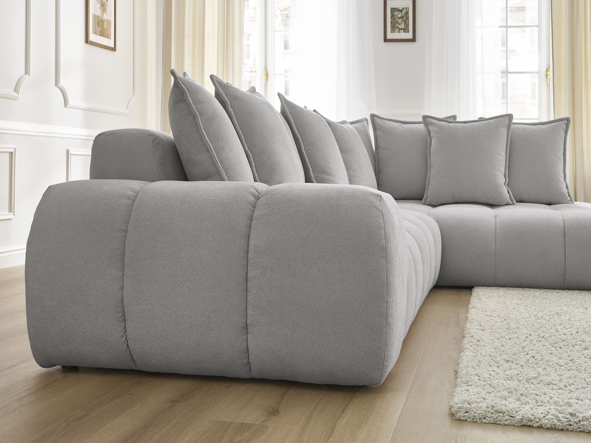 Canapé d'angle fixe EVEREST tissu texturé - Angle droit - 10 coussins