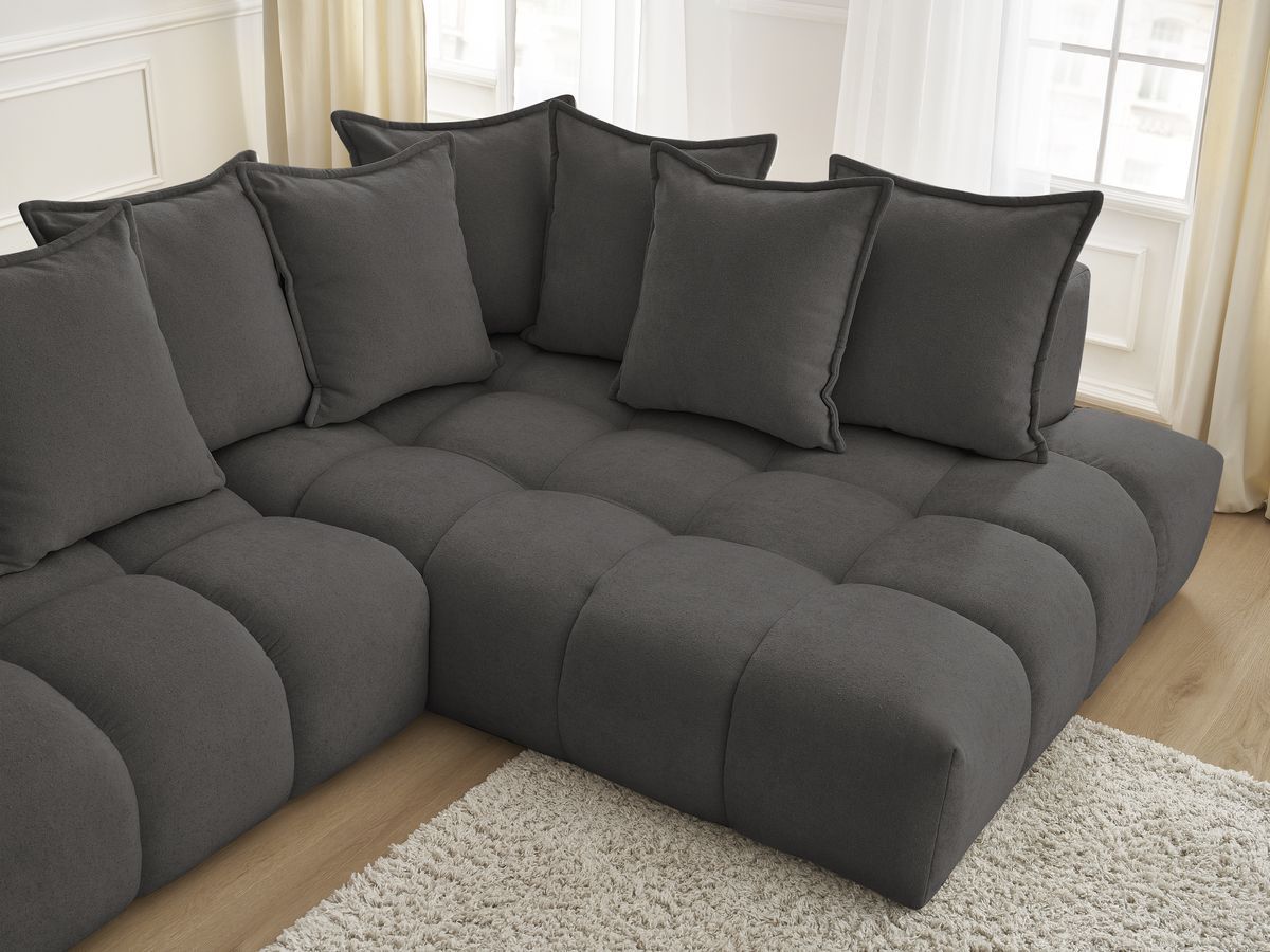 Canapé d'angle fixe EVEREST tissu texturé - Angle droit - 10 coussins