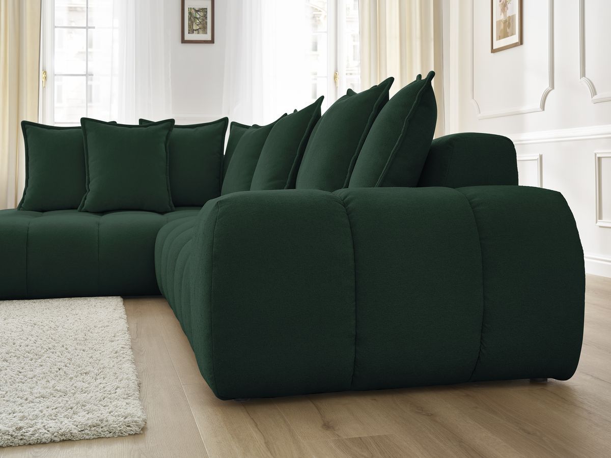Canapé d'angle fixe EVEREST tissu texturé - Angle gauche - 10 coussins