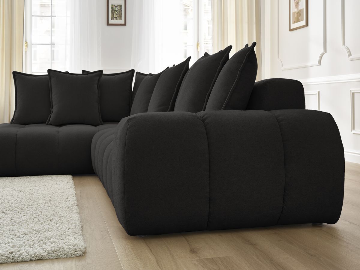 Canapé d'angle fixe EVEREST tissu texturé - Angle gauche - 10 coussins