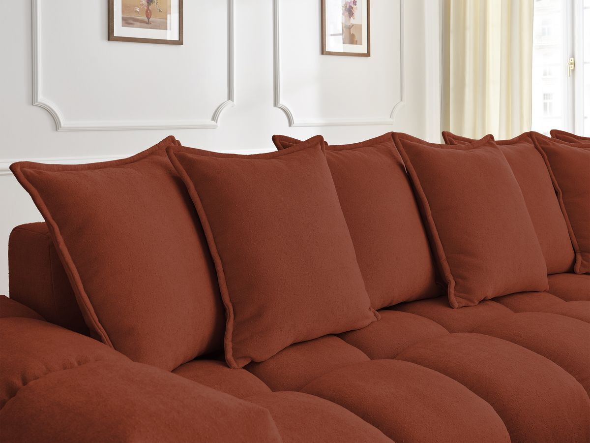 Canapé d'angle fixe EVEREST tissu texturé - Angle droit - 10 coussins