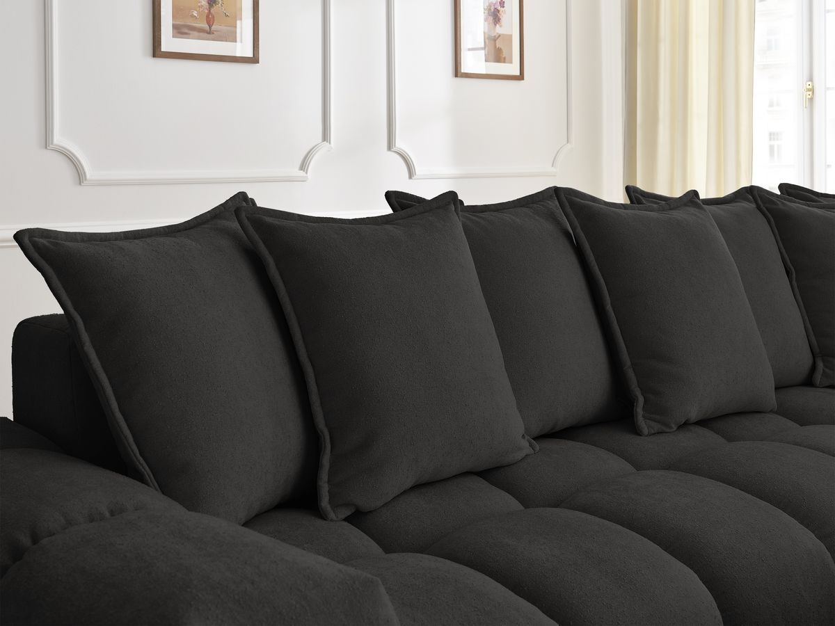 Canapé d'angle fixe EVEREST tissu texturé - Angle droit - 10 coussins