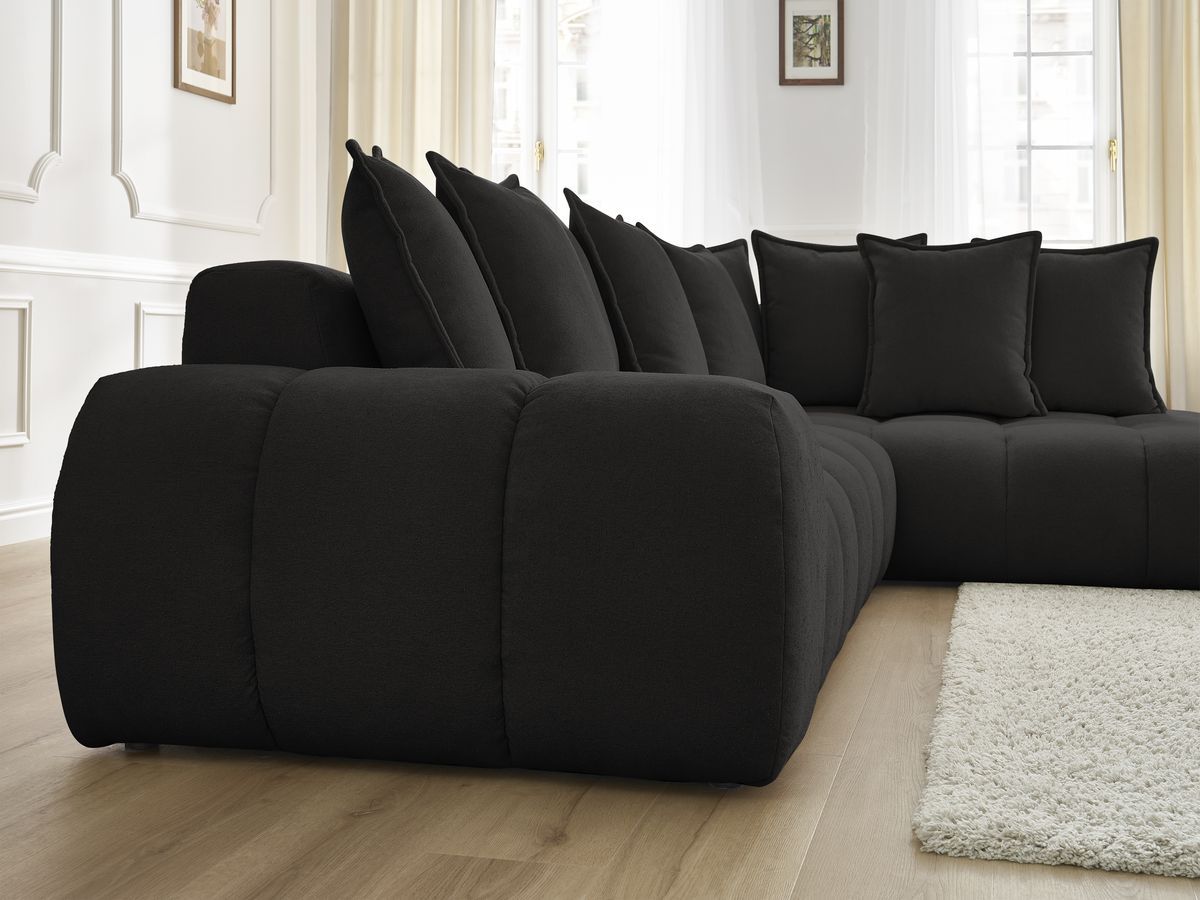 Canapé d'angle fixe EVEREST tissu texturé - Angle droit - 10 coussins