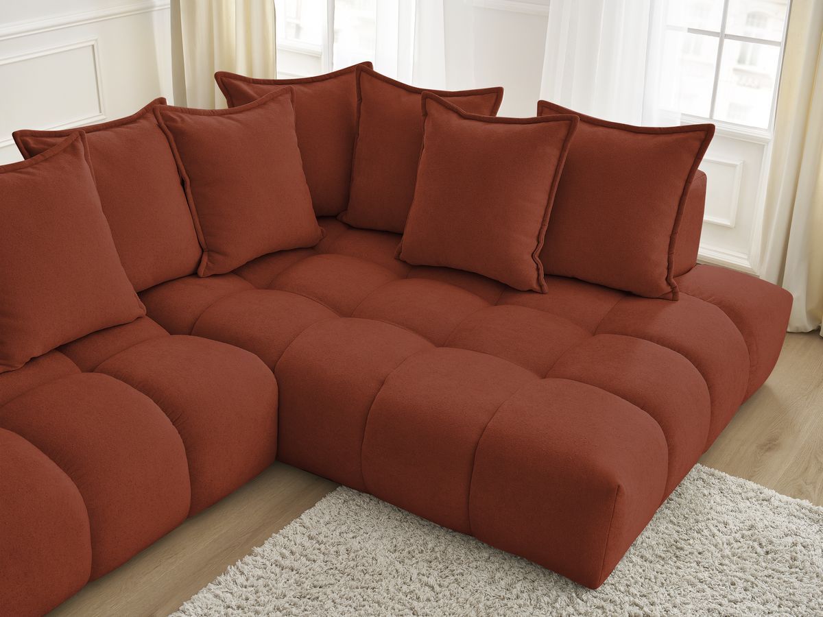 Canapé d'angle fixe EVEREST tissu texturé - Angle droit - 10 coussins