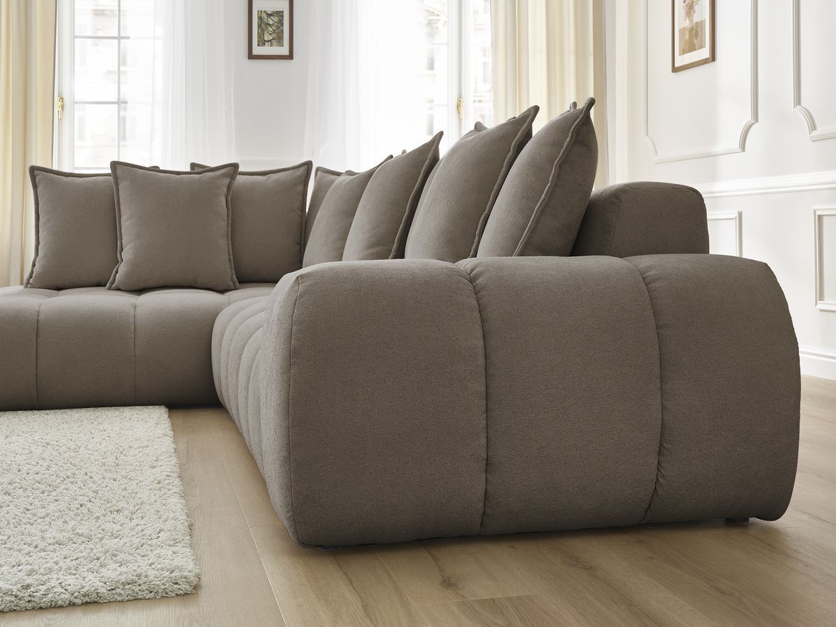 Canapé d'angle fixe EVEREST tissu texturé - Angle gauche - 10 coussins