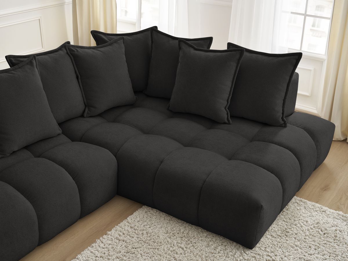Canapé d'angle fixe EVEREST tissu texturé - Angle droit - 10 coussins